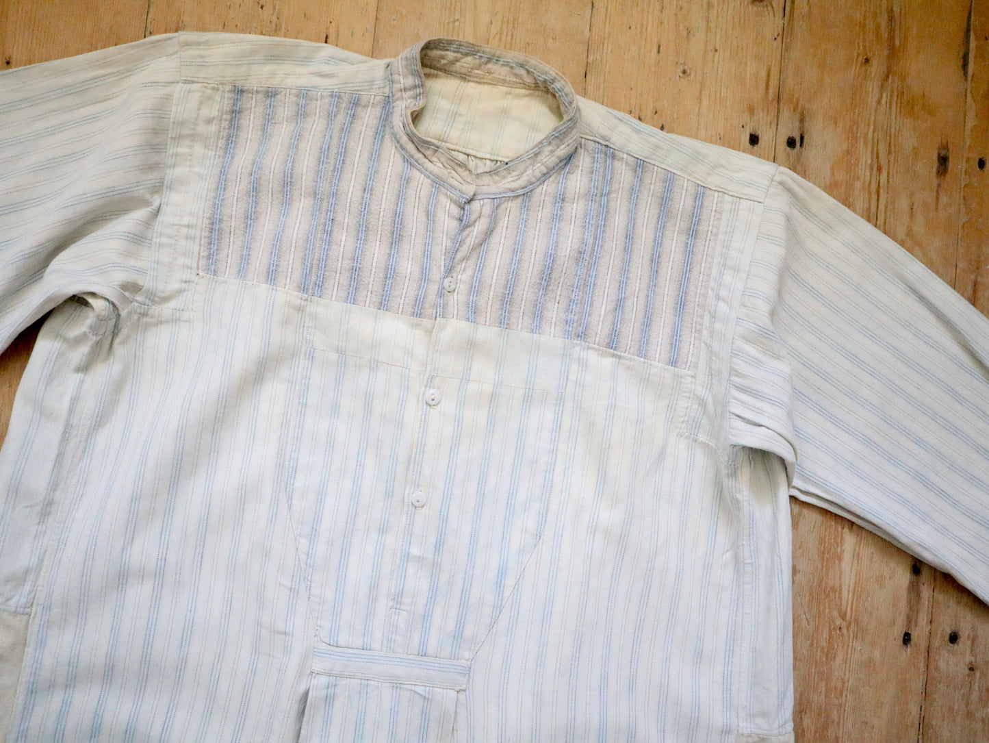 1930s French WorkWear Stripe Cotton Shirt Patched Repaired