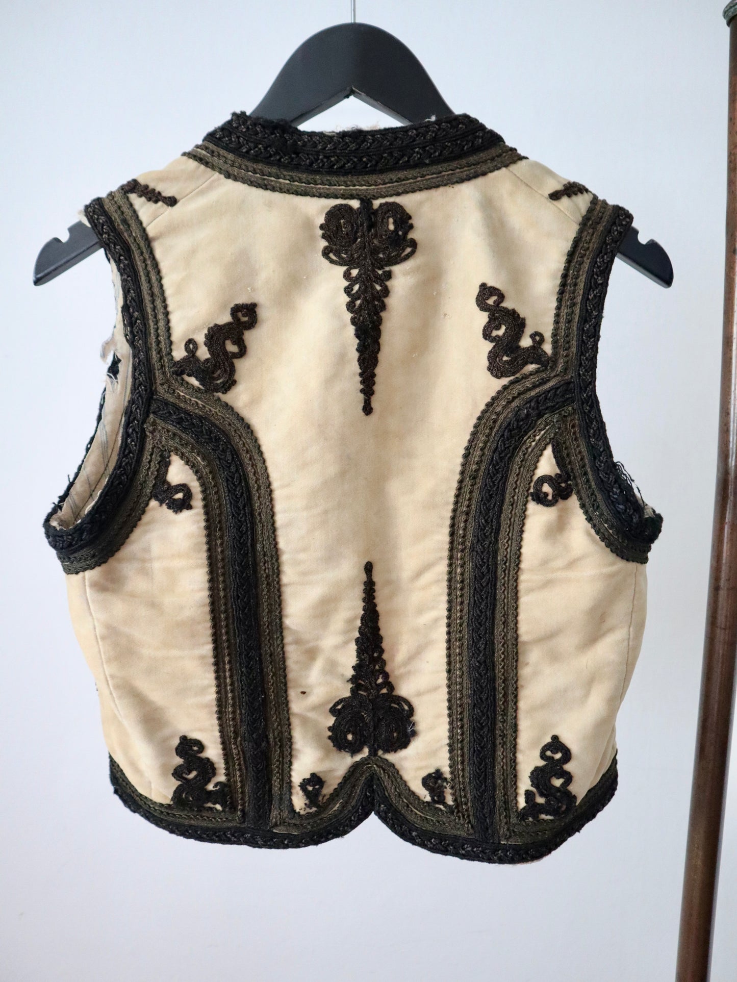 1920s 1930s Transylvanian folk waistcoat with black soutache decoration