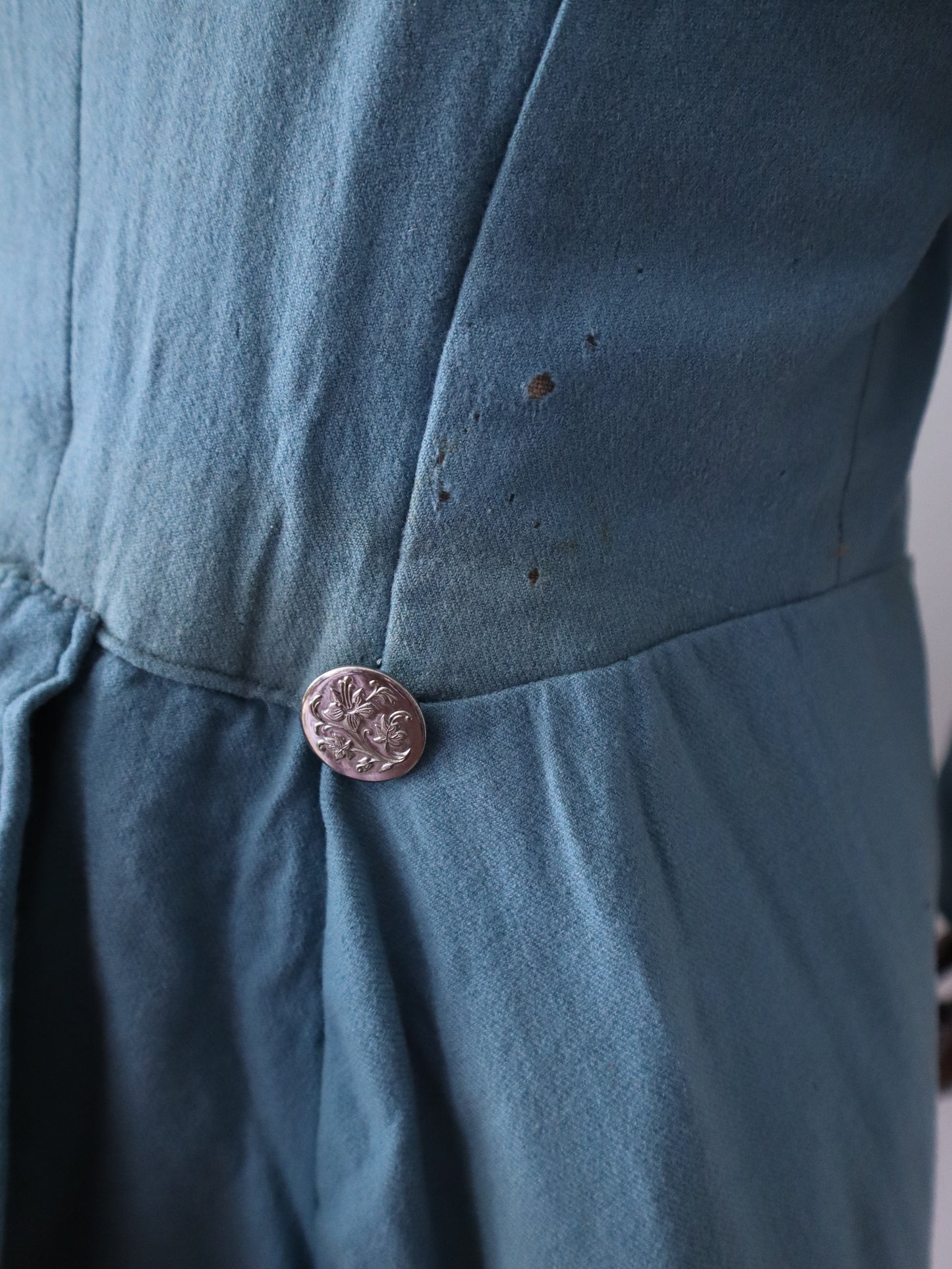 Antique 19th Century Theatrical Military-Style Jacket | Hand-Sewn Powder Blue Costume Coat  Metal Ribbon Trim Tassels