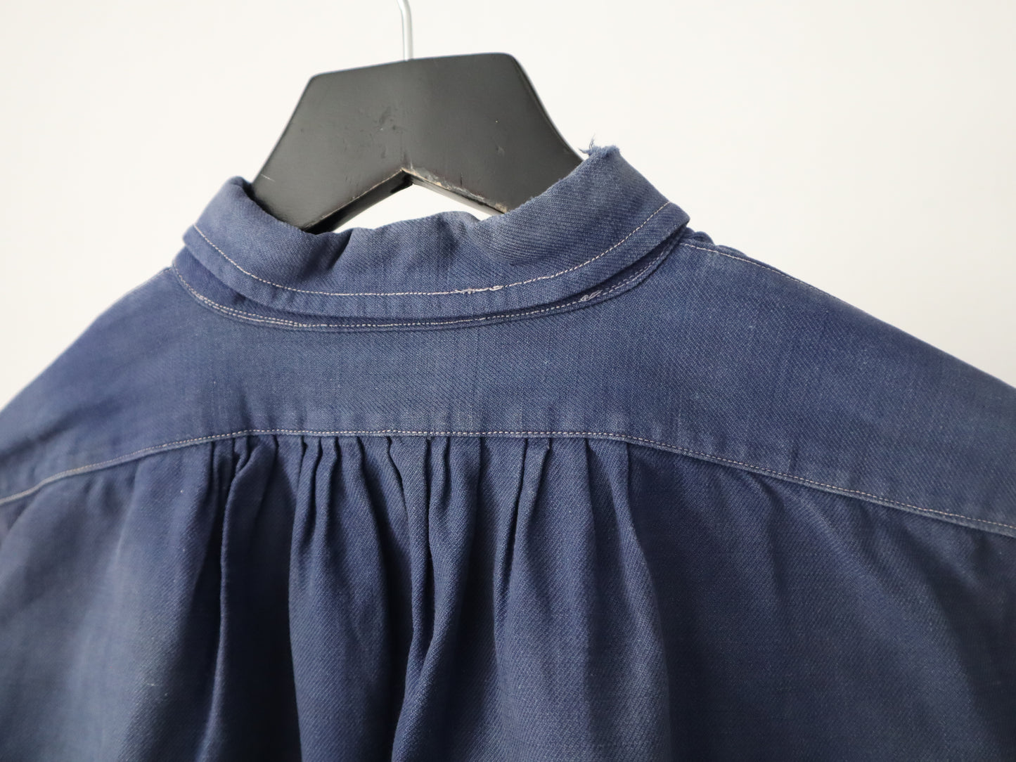 1940s French Blue Workwear Chore Shirt Cotton Sun Fade