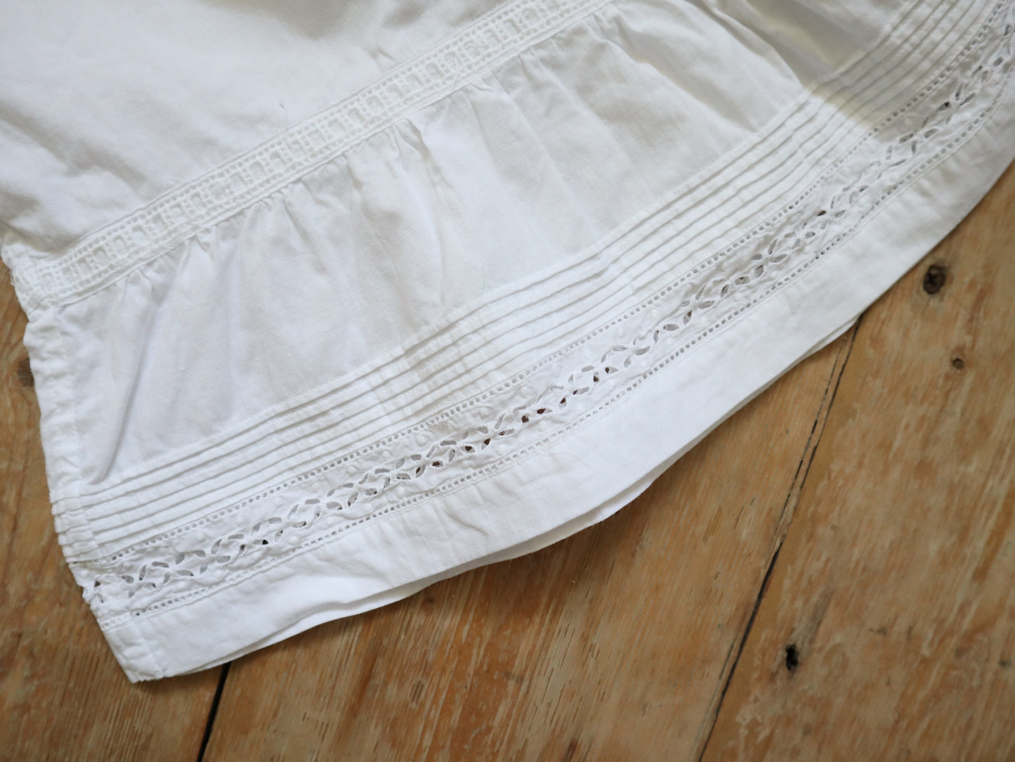 Antique French Bloomers white cotton embroidery early 1900s Folded Pleats Cut Work Lace P N Monogram