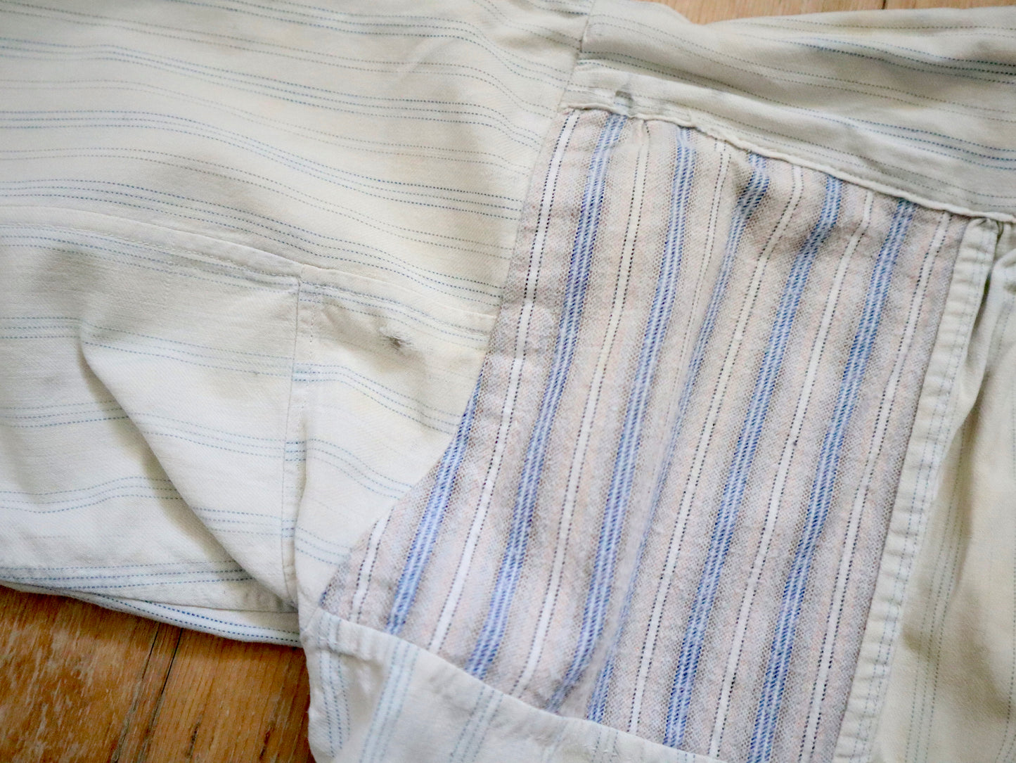 1930s French WorkWear Stripe Cotton Shirt Patched Repaired