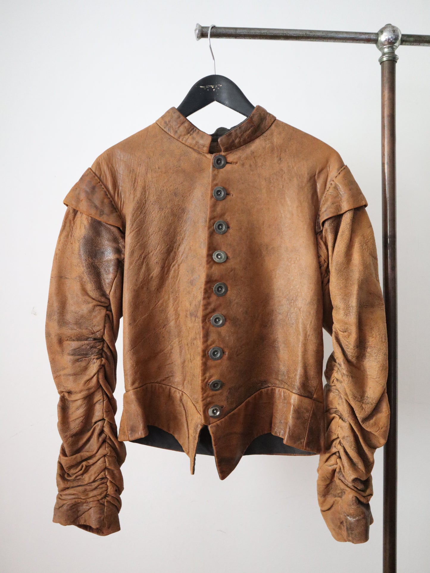 16th Century Style Leather Doublet Jacket Royal Opera House Costume Brown Ruched Sleeves Renaissance Medieval