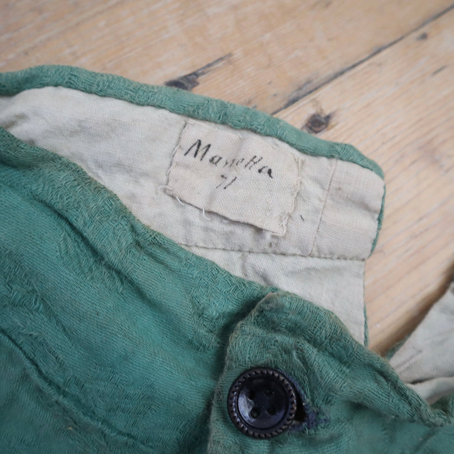 Antique French Child’s Theatre Costume Breeches Green Woven Cotton