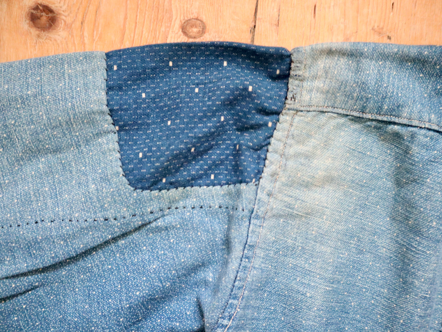 1920s French Blue Indigo Constellation Shirt Patched Repaired RARE Cotton Early Workwear Chore