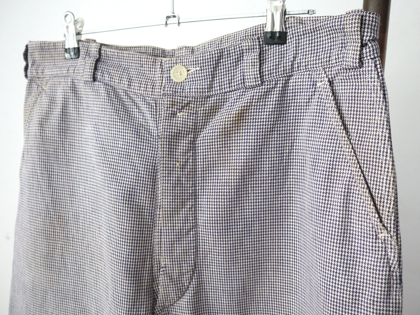 1950s French Workwear Trousers  Pâtissier Blue White Dogtooth Cotton