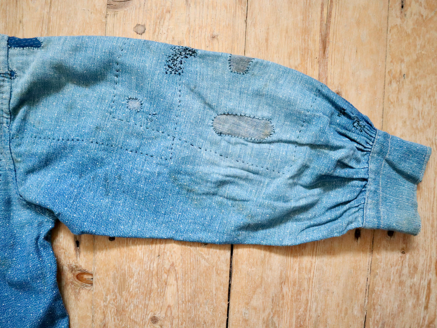 1920s French Blue Indigo Constellation Shirt Patched Repaired RARE Cotton Early Workwear Chore