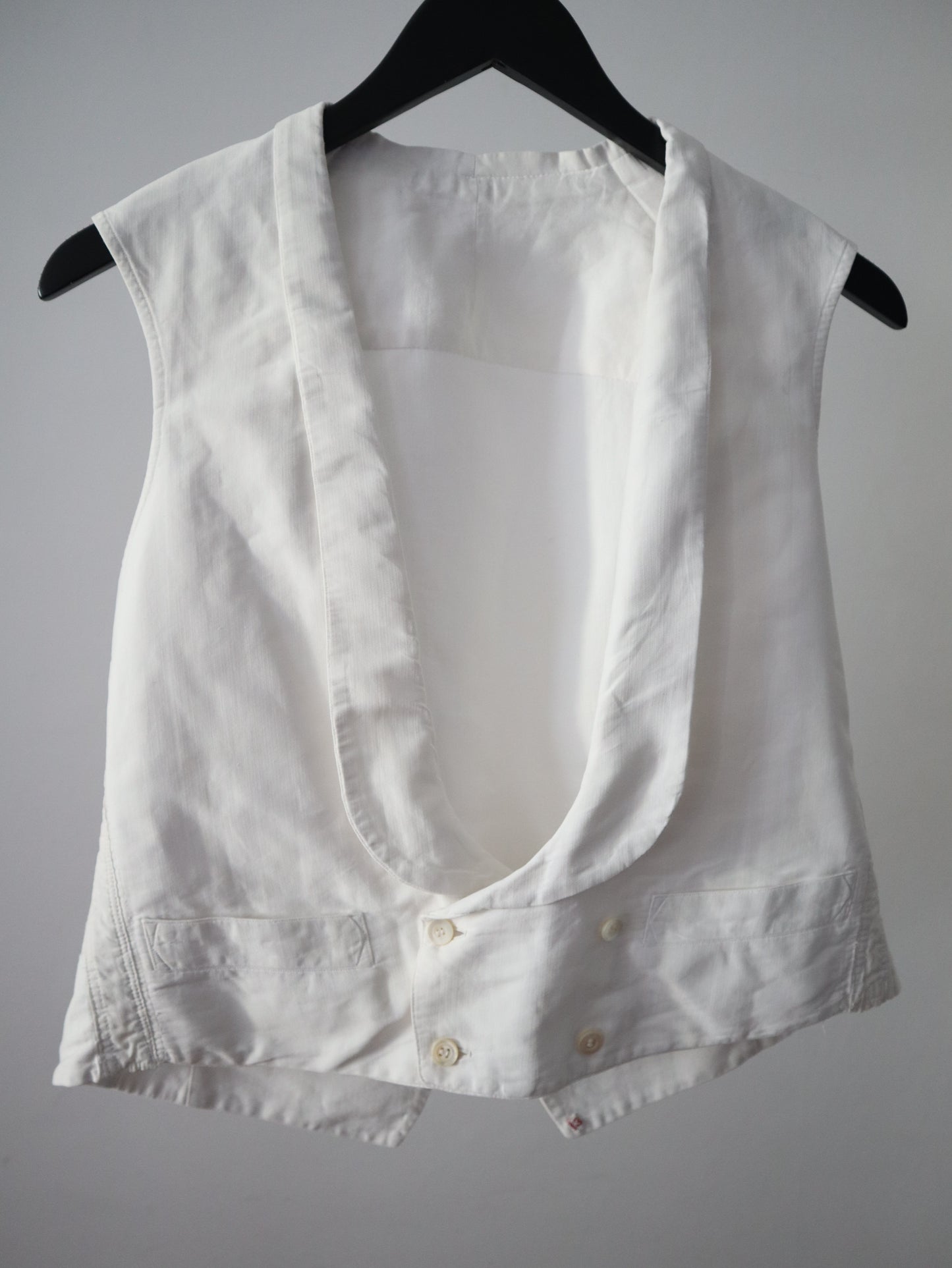 Antique early 1900s French White Cotton Waistcoat Vest Double Breasted Mother of Pearl Buttons Short