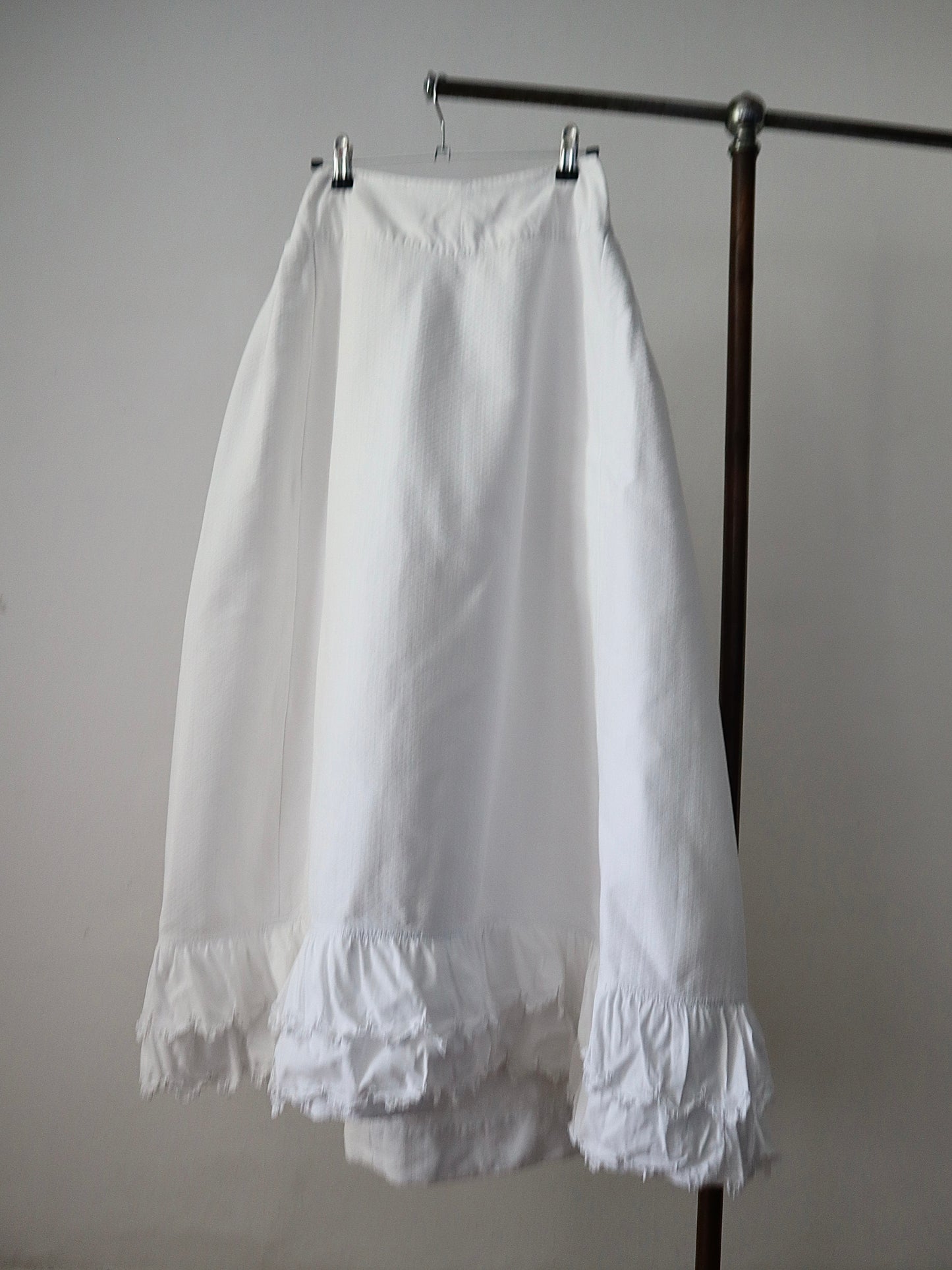 Antique French White Cotton Skirt Petticoat Hem Drawstring Waist