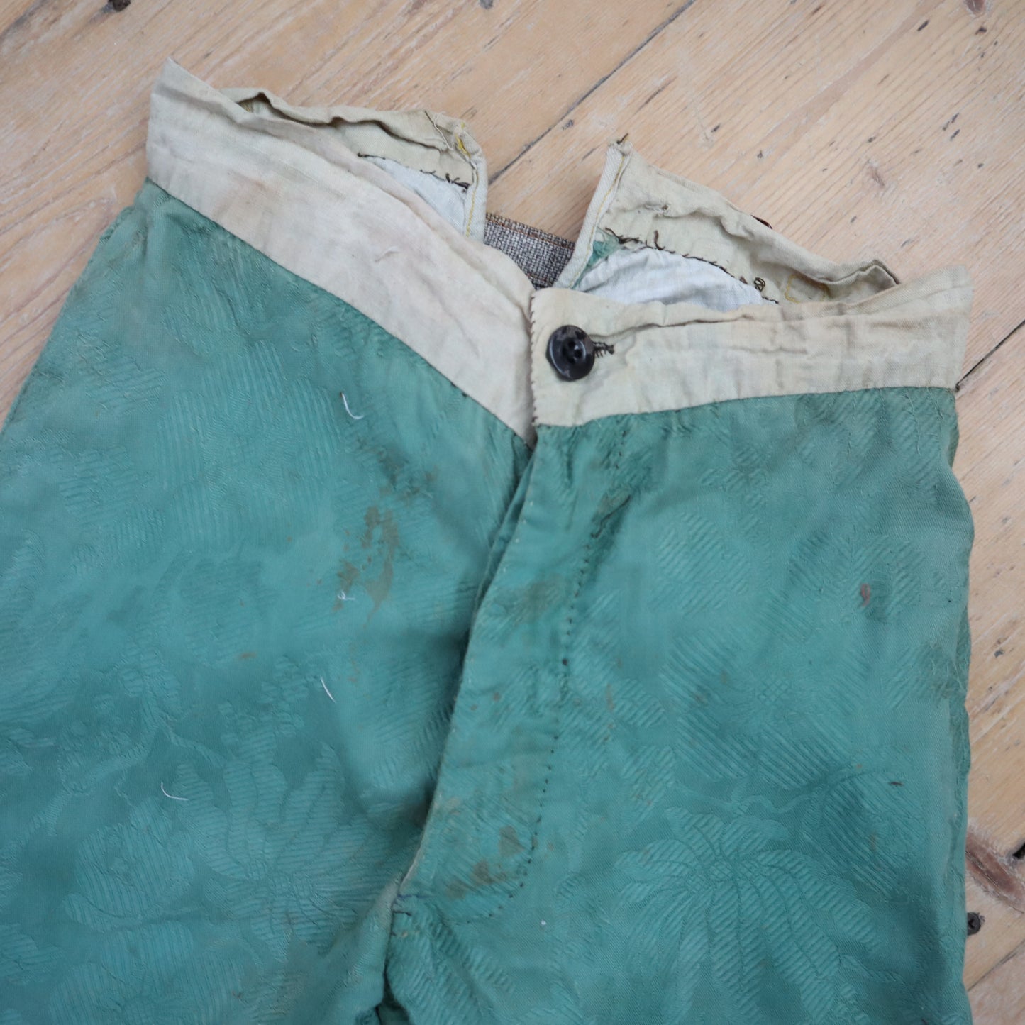 Antique French Child’s Theatre Costume Breeches Green Woven Cotton