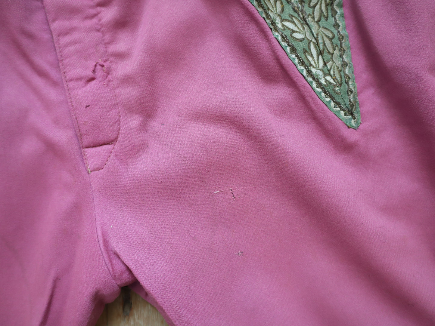 Antique French Theatre Costume Trousers Breeches Pants Pink Wool Metal Thread Embroidered Ribbon Early 1900s