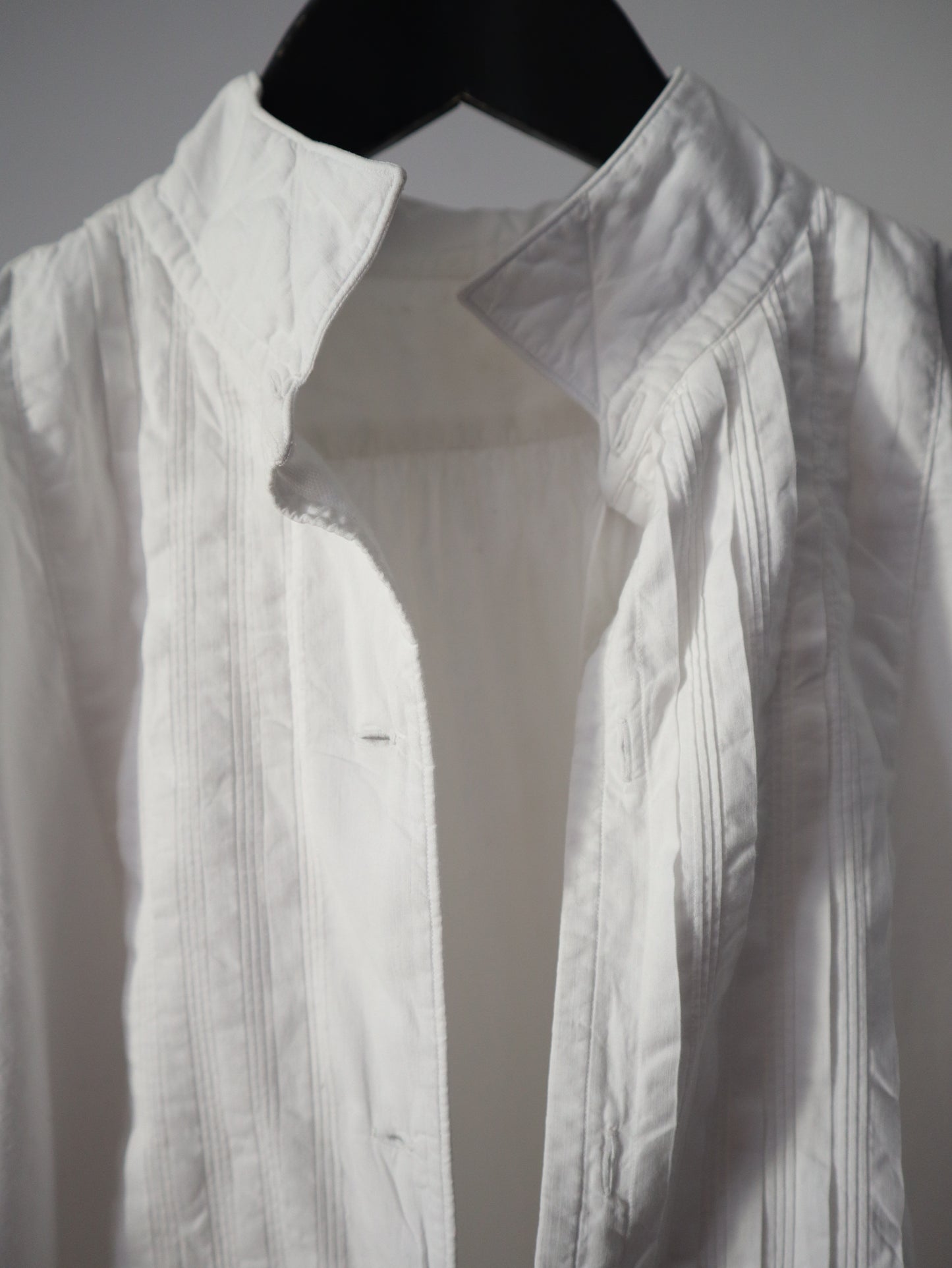 Antique French White Cotton Dress Shirt Long Pleated Bob Monigram JM