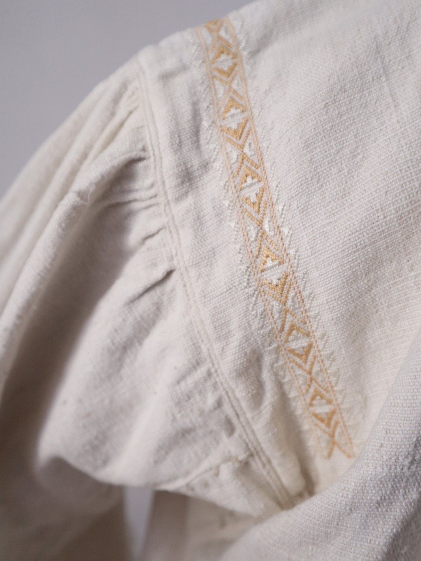 1930s Transylvanian Folk Blouse Shirt Hand Woven Pleats Blue Glass Buttons Embroidery Traditional Romanian Linen Eastern European