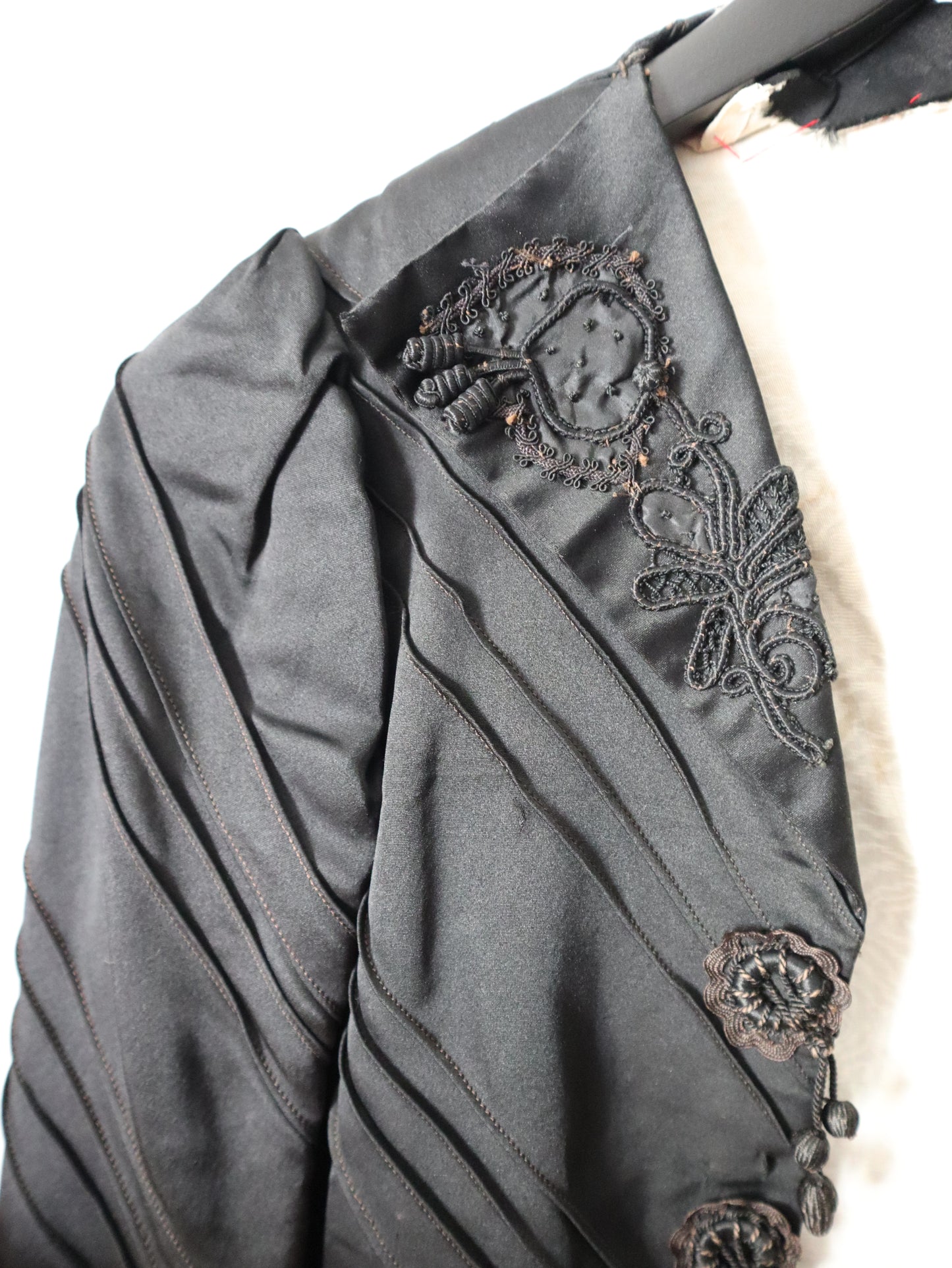 Antique 1900 French Black Silk bodice Jacket Tassels