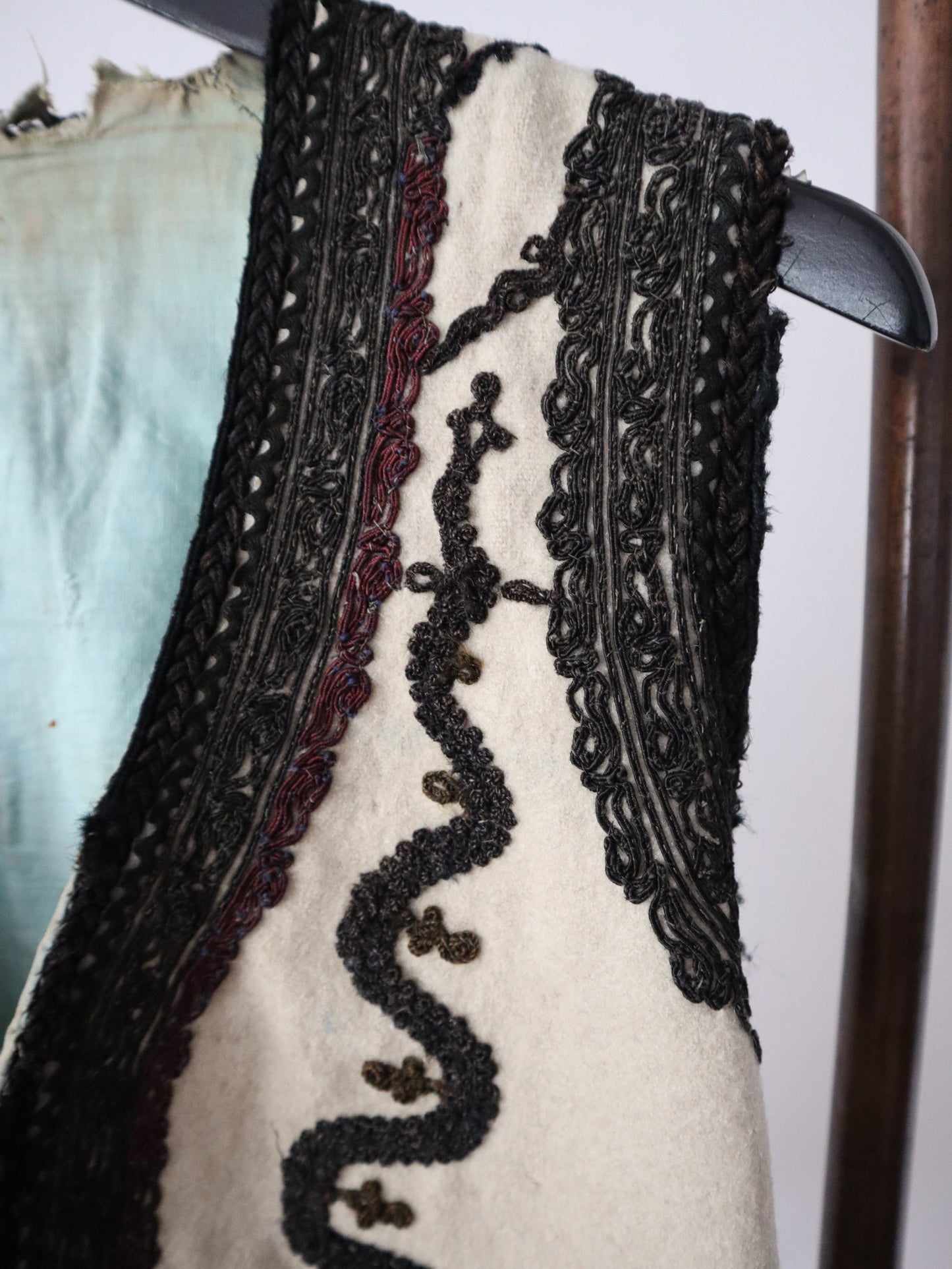 1920s 1930s Transylvanian folk waistcoat with black and burgundy soutache decoration