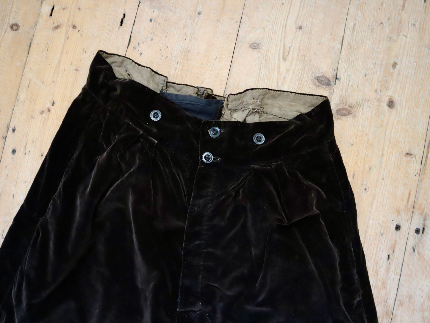 Antique French Theatre Costume Breeches Pants Trousers Brown Silk Velvet Early 1900s