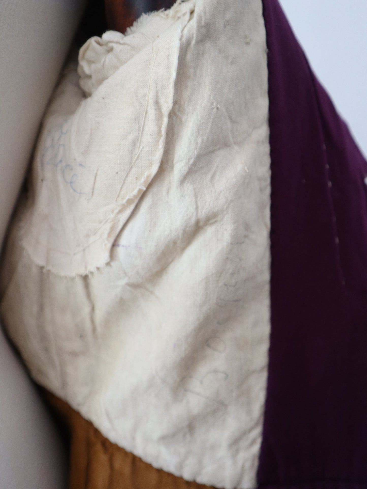 Antique French Opera Costume Jacket Purple Wool Green Cotton Sleeves Ribbon Trim Medieval Renaissance