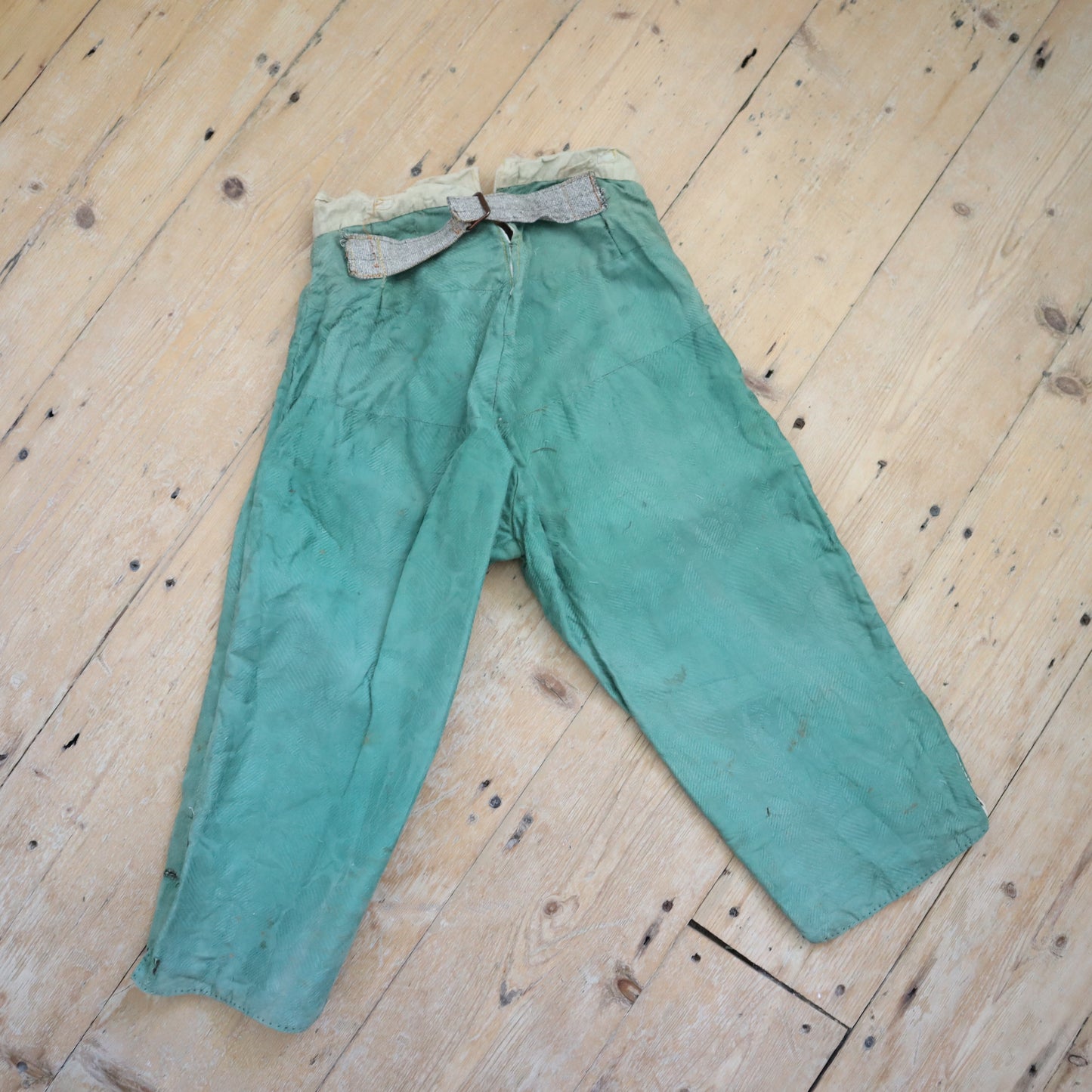 Antique French Child’s Theatre Costume Breeches Green Woven Cotton