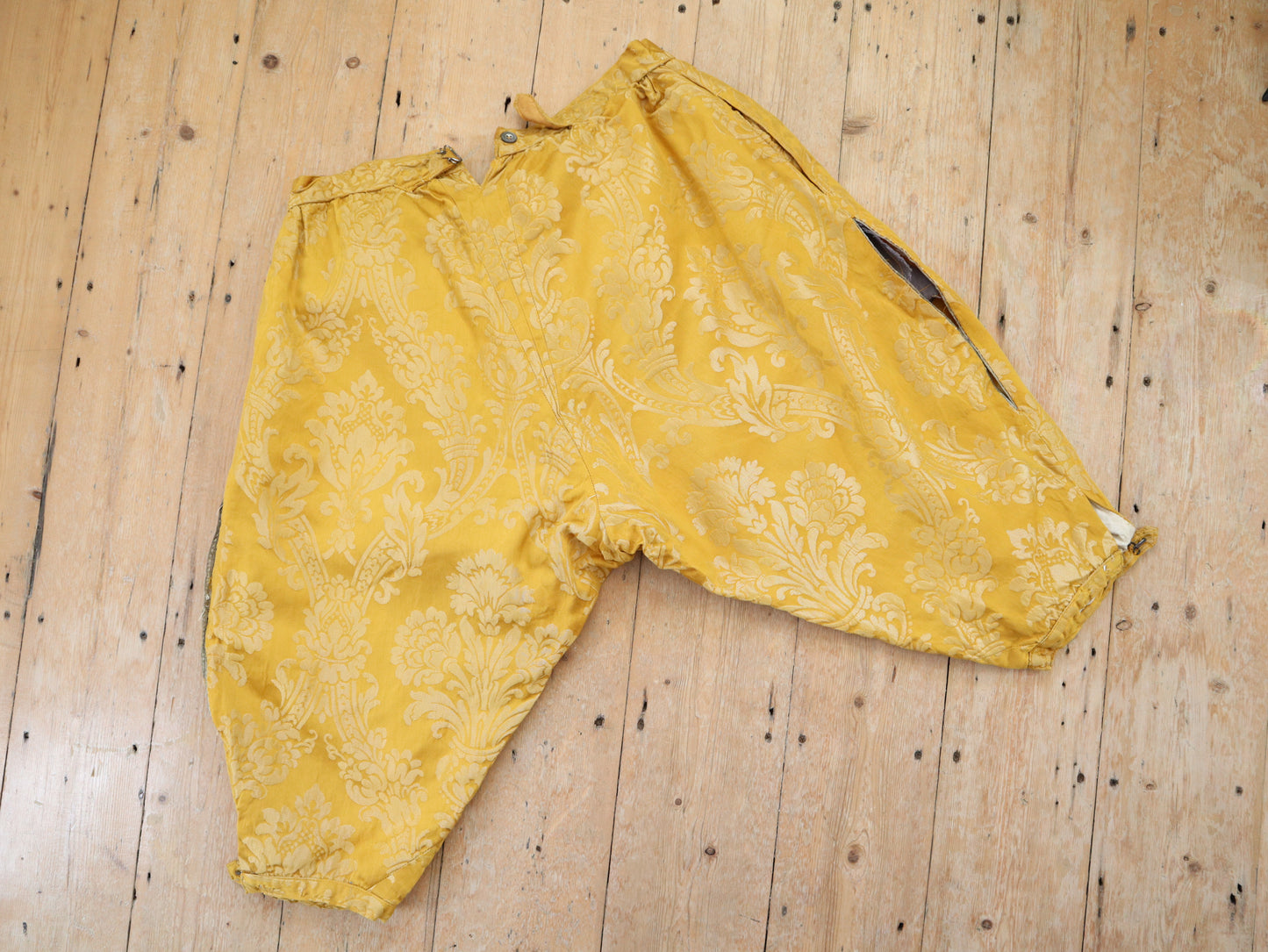 Antique French Golden Yellow Brocade Silk Breeches Pants Trousers Theatre Opera Costume