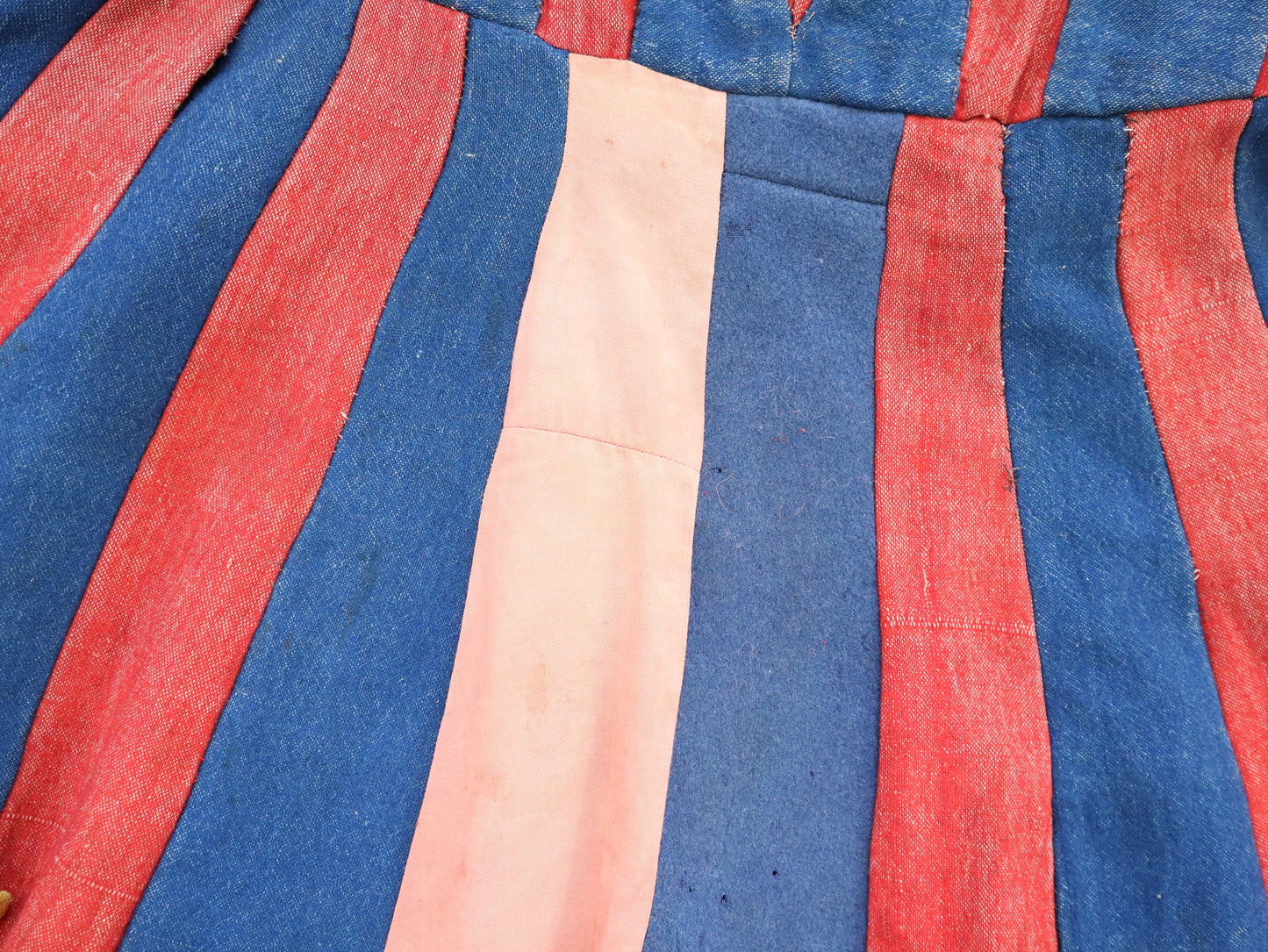 Antique French Theatre Costume Tunic Dress Renaissance Medieval Style Red Blue Stripes Yellow Bows Rare