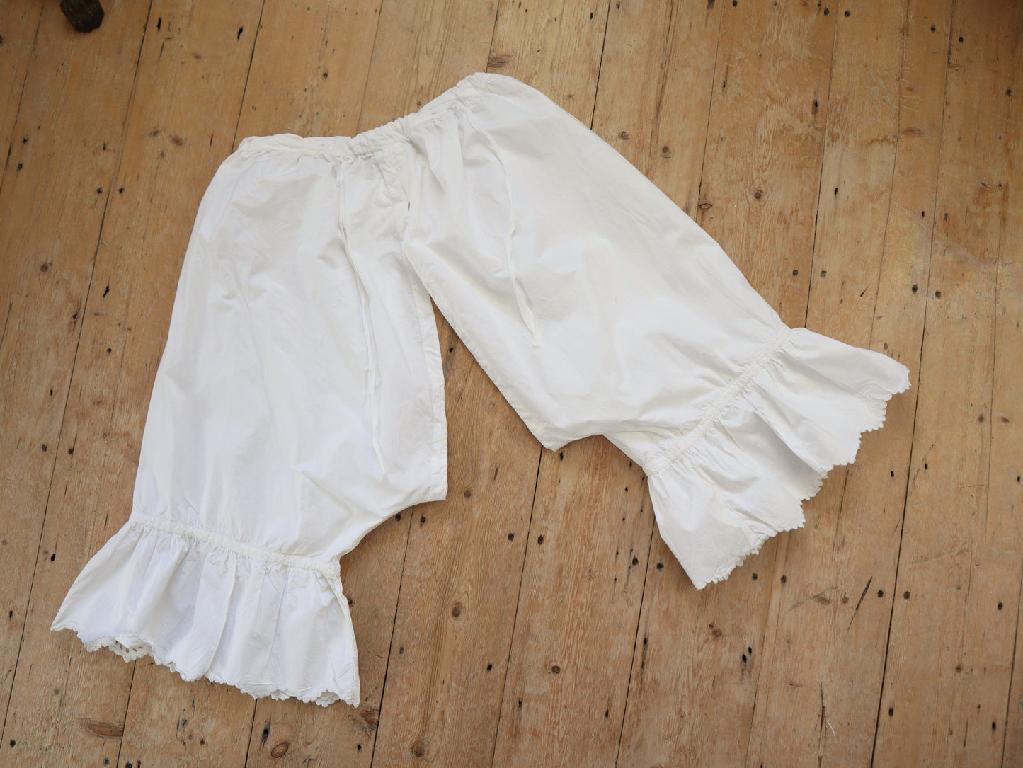 Antique French White Cotton Bloomers Knickers Embroidery Cutwork JG Monogram Early 1900s