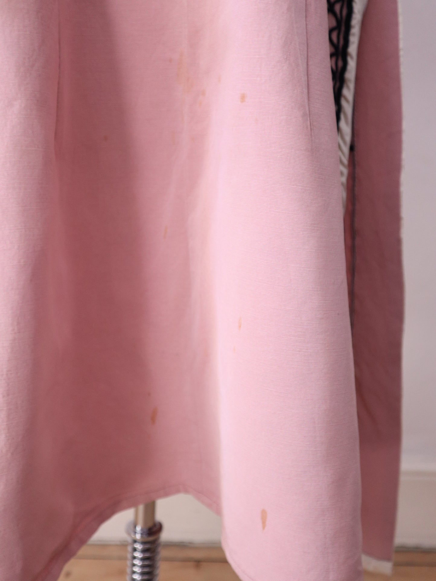 1930s -40s French Opera Tunic Dress by Henri Lebrun – Pink Grosgrain with Black Soutache Trim – Vintage Theatrical Costume