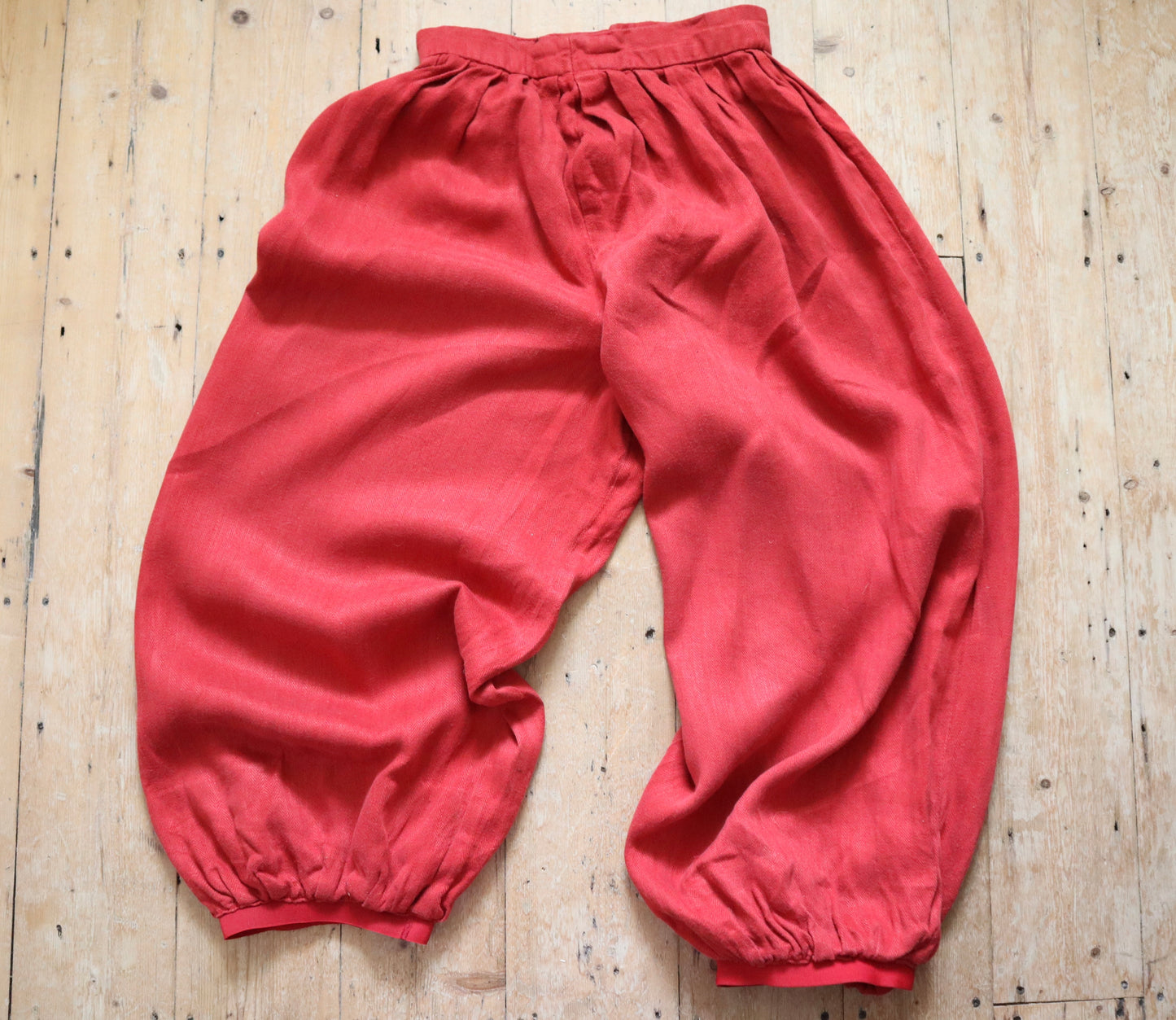 Red Pantaloon Trousers Pants Herringbone Weave Cotton Front Flap Sailor Style Opera Costume