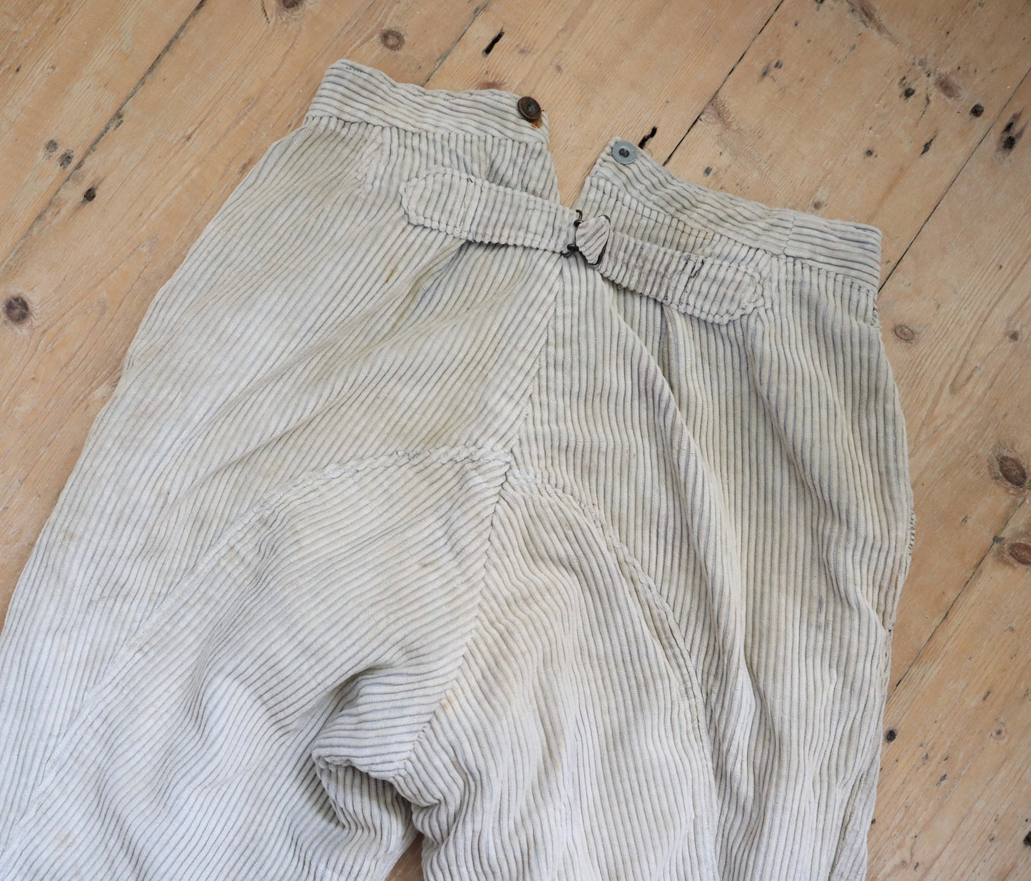 1940s French Workwear Trousers Pants Corduroy Button Calves Cinch Metal Buckle