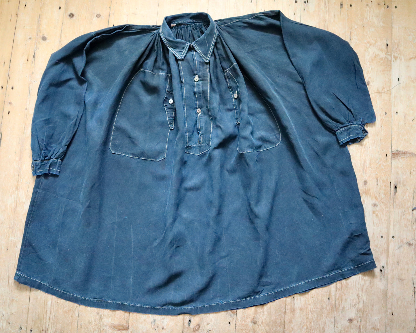 Antique French Indigo Biaude Blue Cattle Farmer Agricultural Workwear Chore Smock