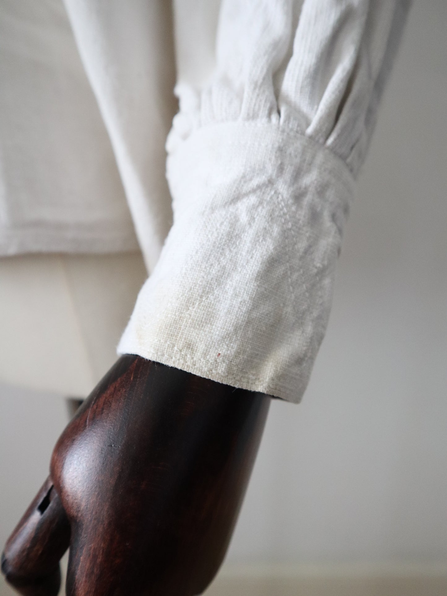 1940s Transylvanian homespun linen folk blouse mother of pearl buttons pleated front traditional menswear