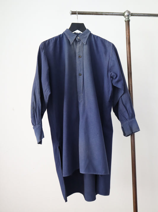 1940s French Blue Workwear Chore Shirt Cotton Sun Fade