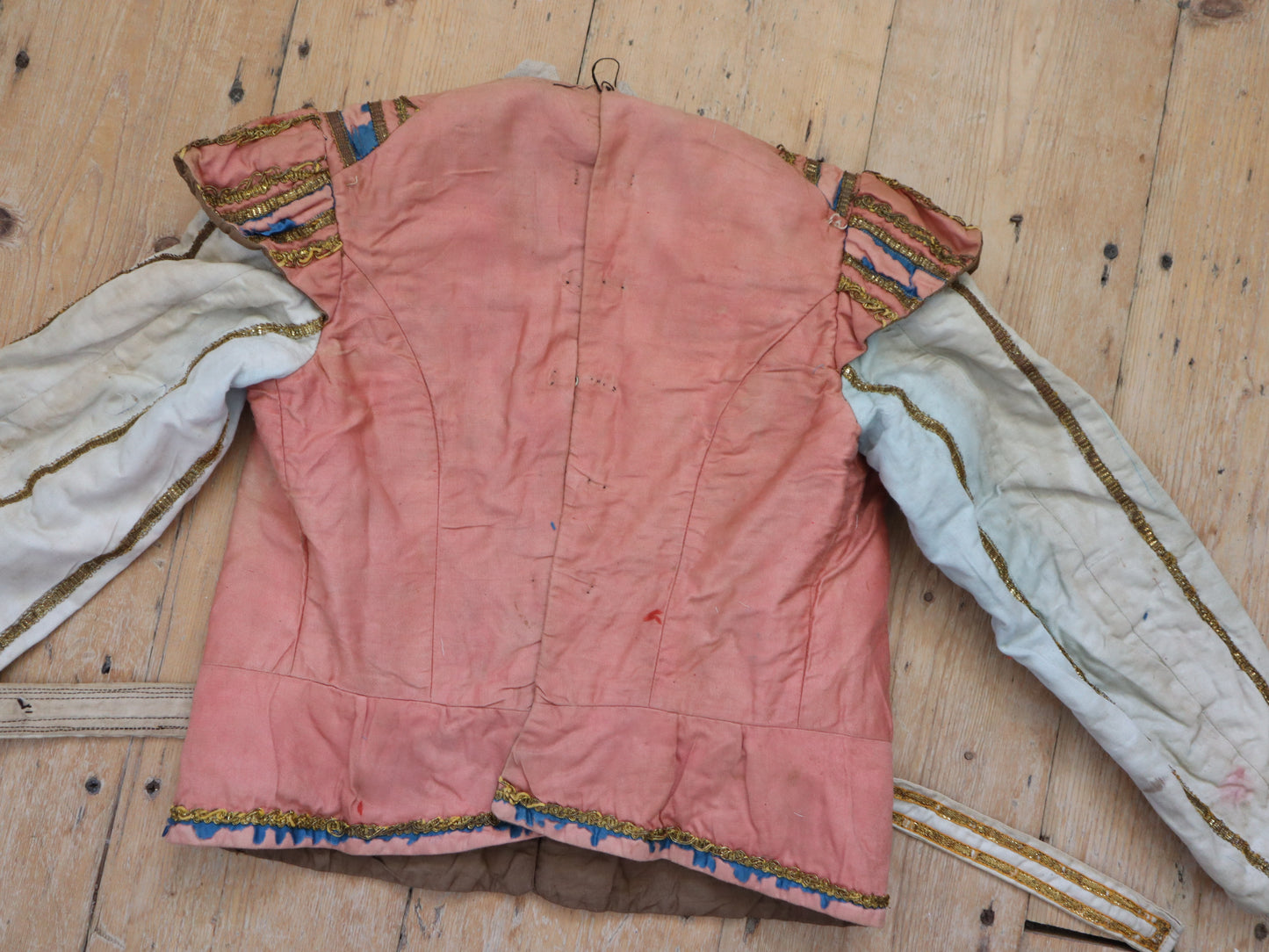 Antique French Theatre Costume Tunic Top 19th Century Renaissance Style Pink Blue Gold Child’s