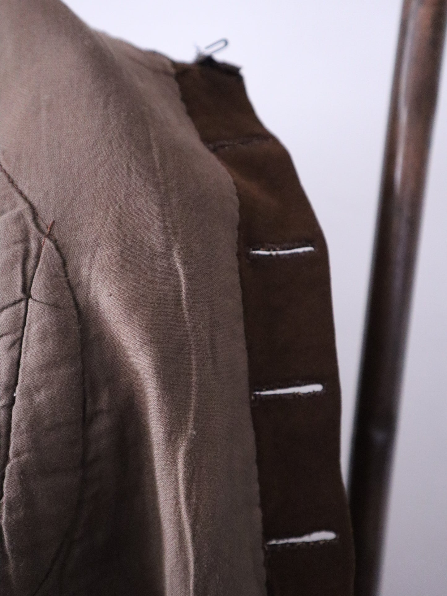 1910s French Theatre Costume Jacket Brown Wool Brass Embossed Buttons Military Style