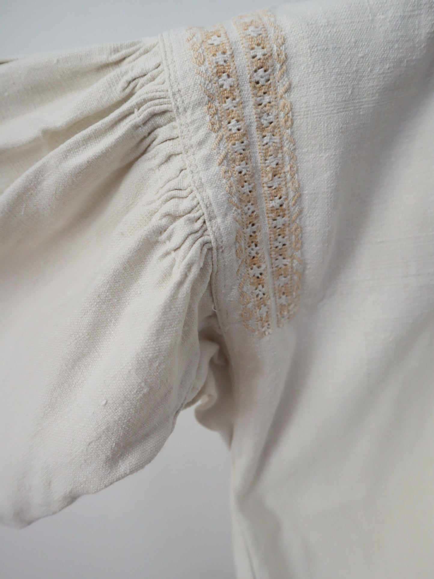 1930s Transylvanian Folk Blouse Shirt Weave Crochet Pleats Traditional Romanian Linen Eastern European