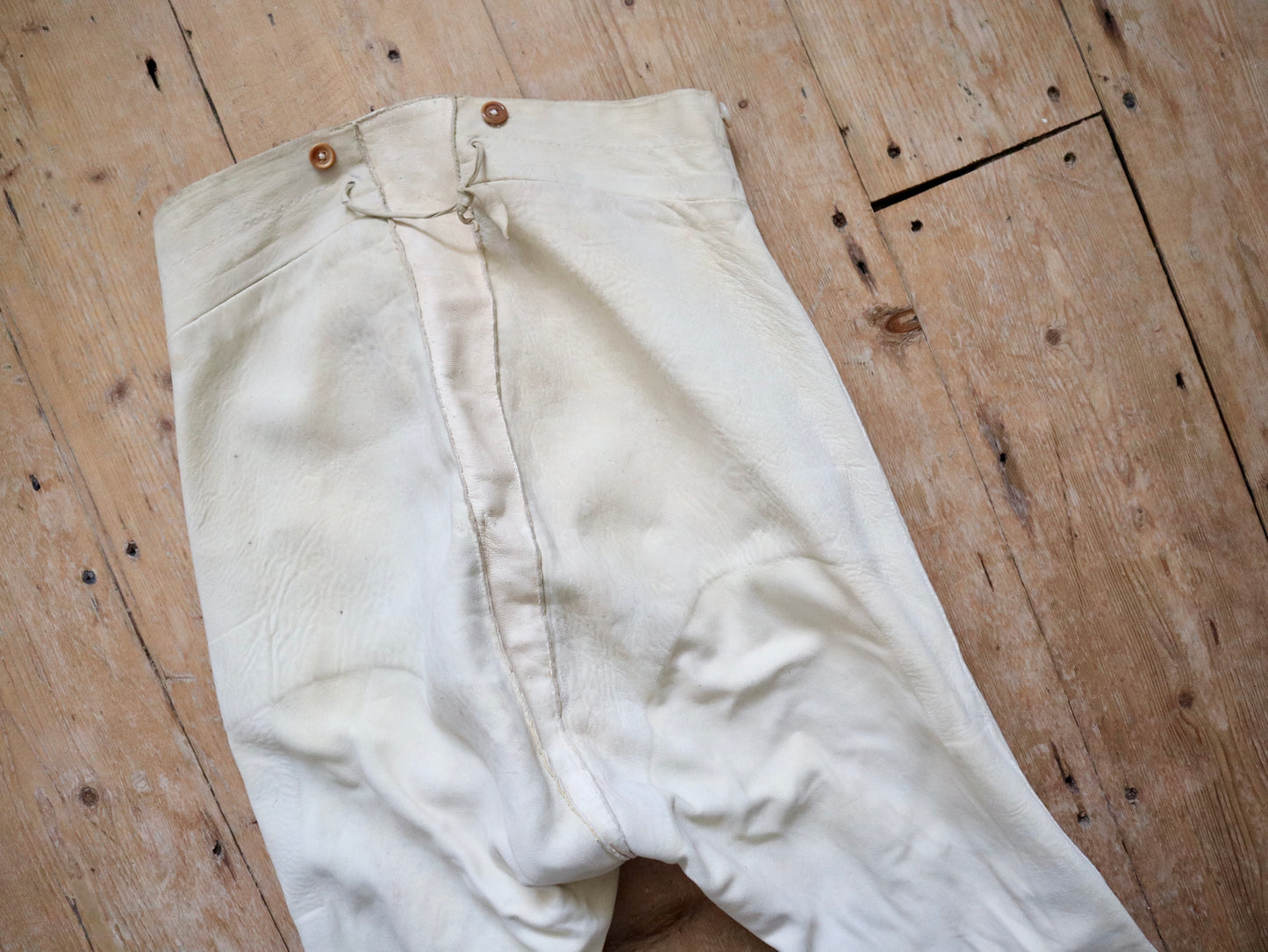 1800s French Lambskin Breeches Trousers RARE High Waist Mother of Pearl Buttons