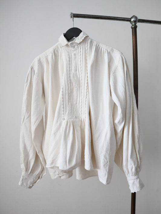 1930s Transylvanian Folk Blouse Zig Zag Cutout Traditional Romanian Linen Eastern European