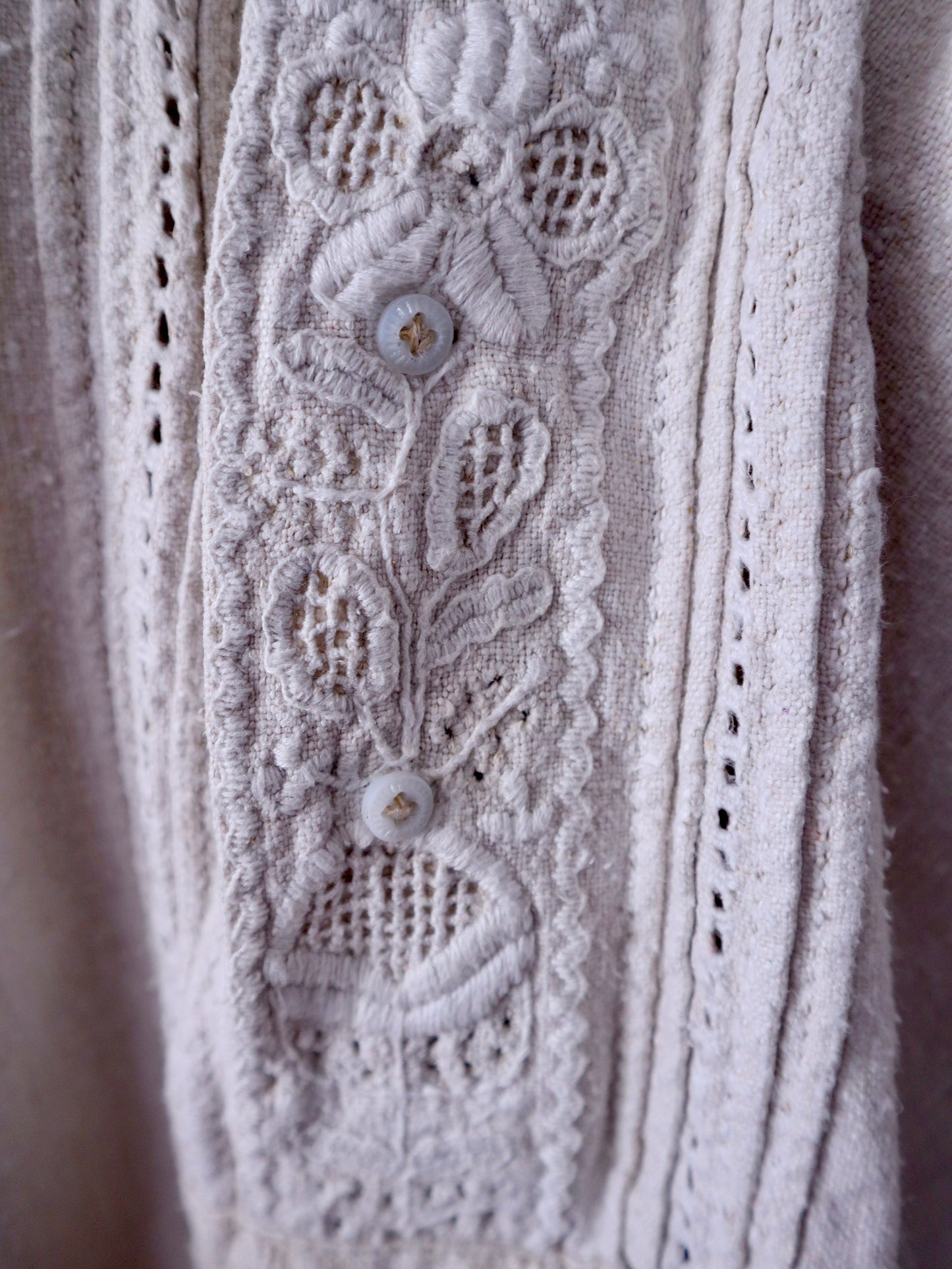 1930s - 1940s Transylvanian linen shirt with embroidery and cutwork