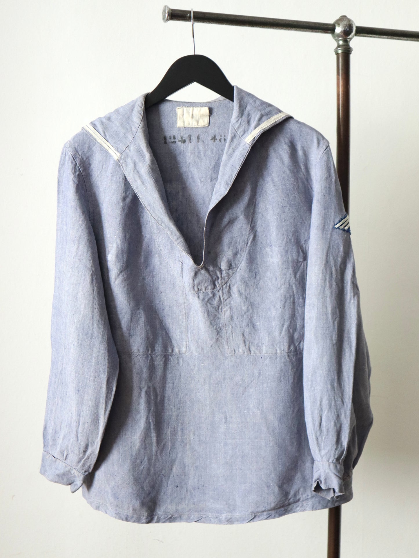 1960s French Blue Linen Sailor Top