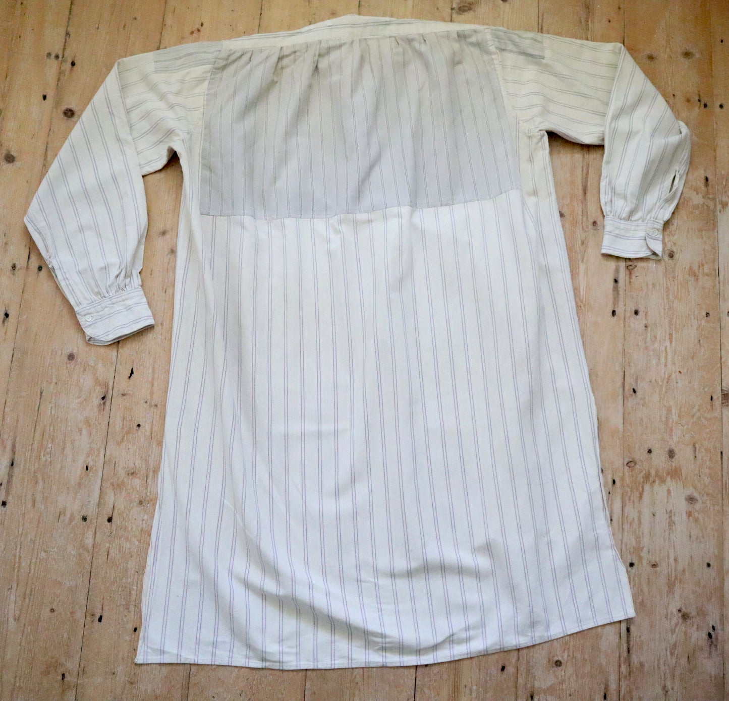 1930s French Workwear Shirt Patched Repaired Stripes Striped