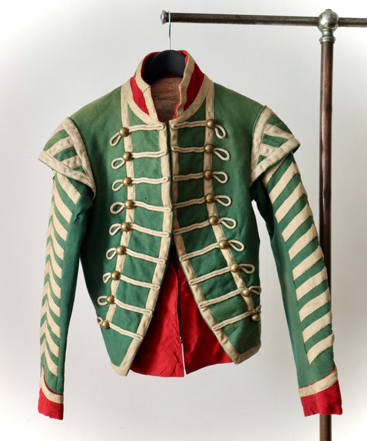 Antique French Theatre Costume Military Jacket Hussar Green Wool Chevron Sleeves