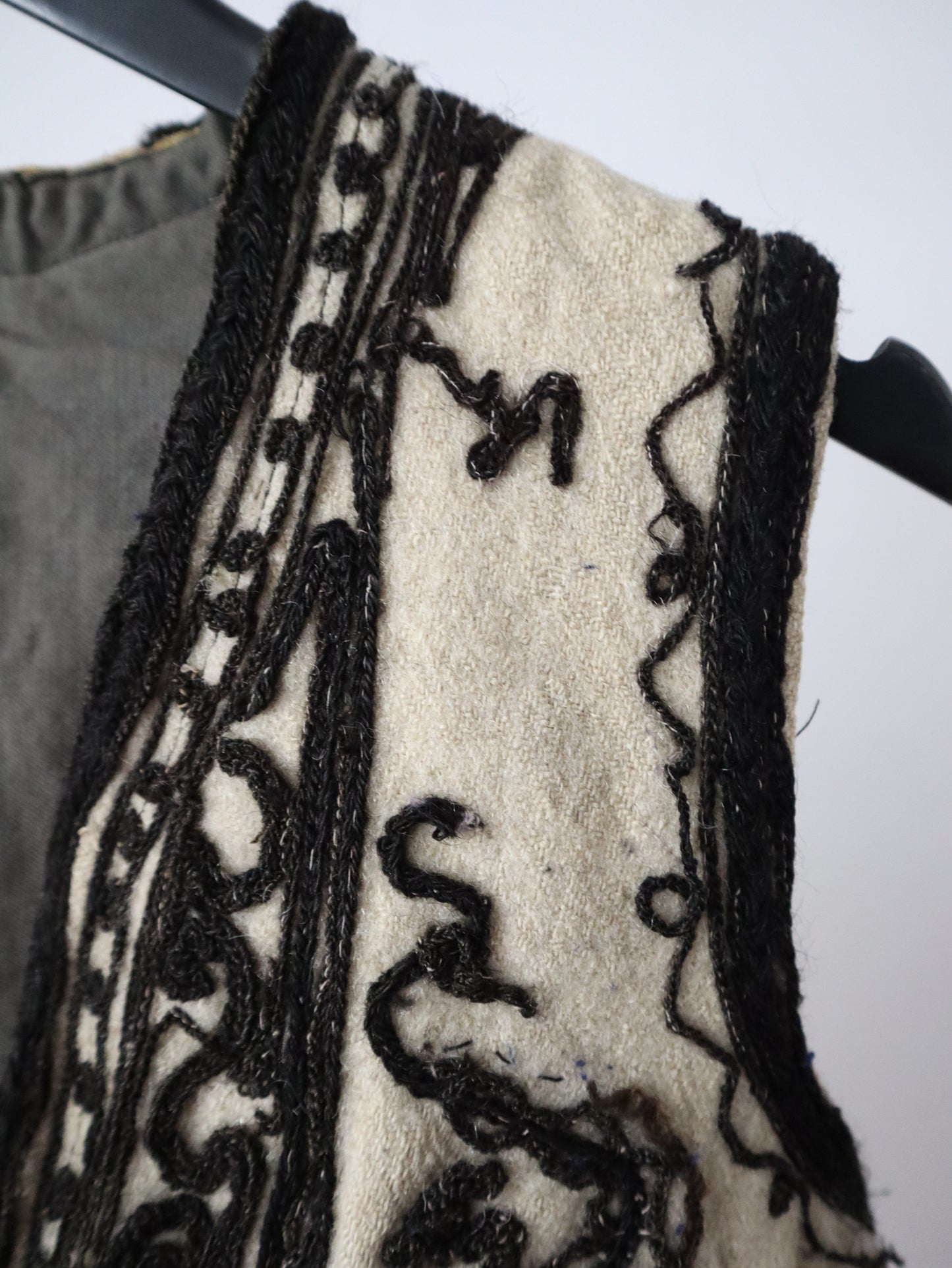 1920s 1930s Transylvanian wool folk waistcoat with black and red soutache decoration