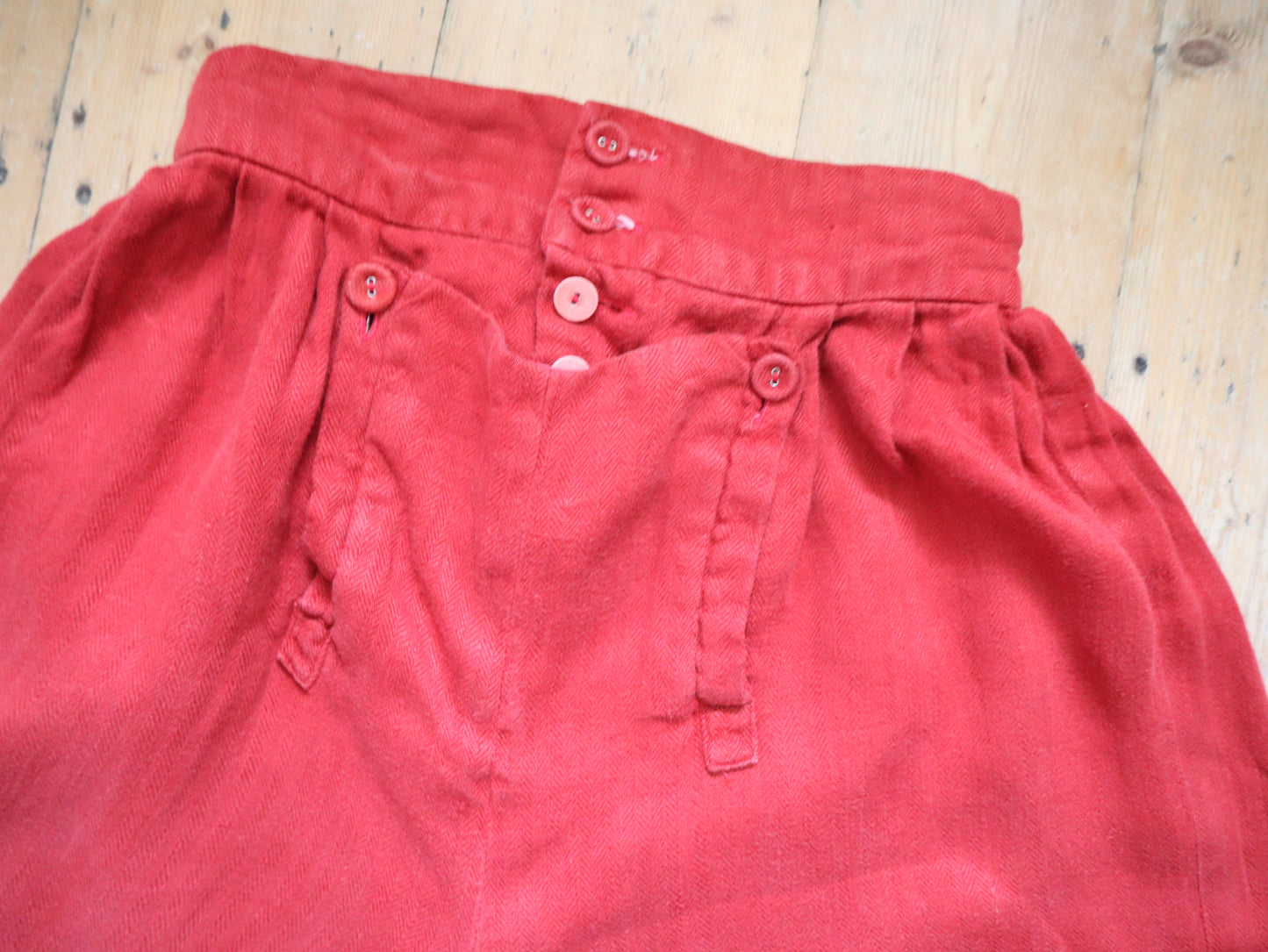 Red Pantaloon Trousers Pants Herringbone Weave Cotton Front Flap Sailor Style Opera Costume