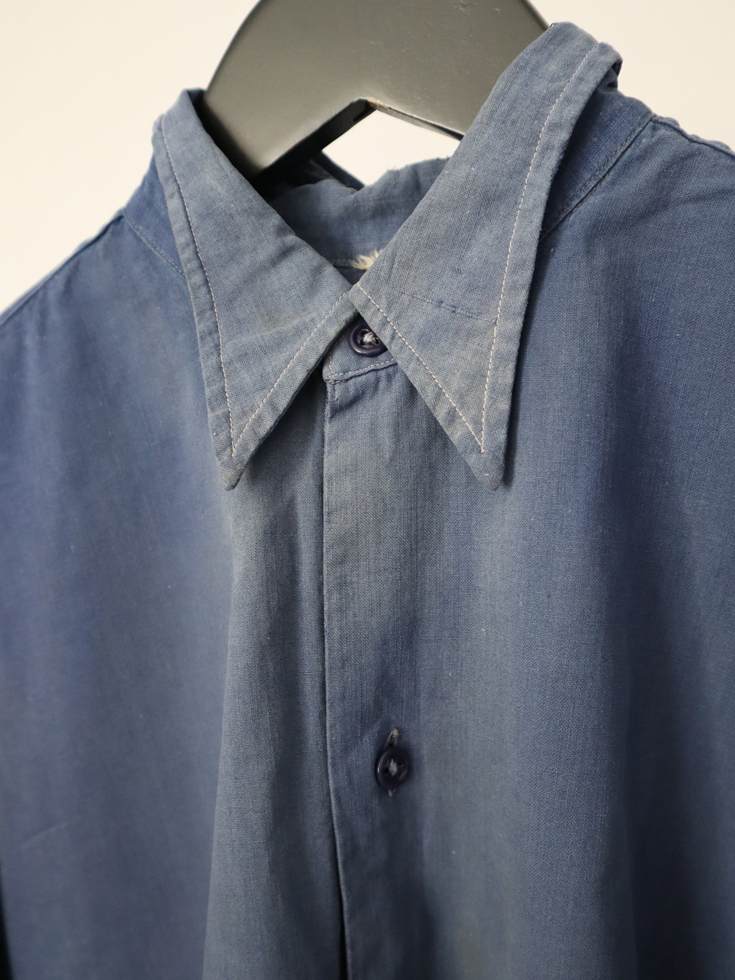 1940s French Blue Workwear Chore Shirt Cotton Sun Fade