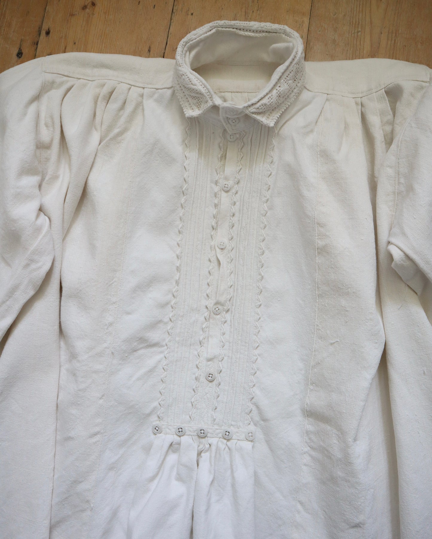 1930s Transylvanian Folk Blouse Zig Zag Cutout Traditional Romanian Linen Eastern European