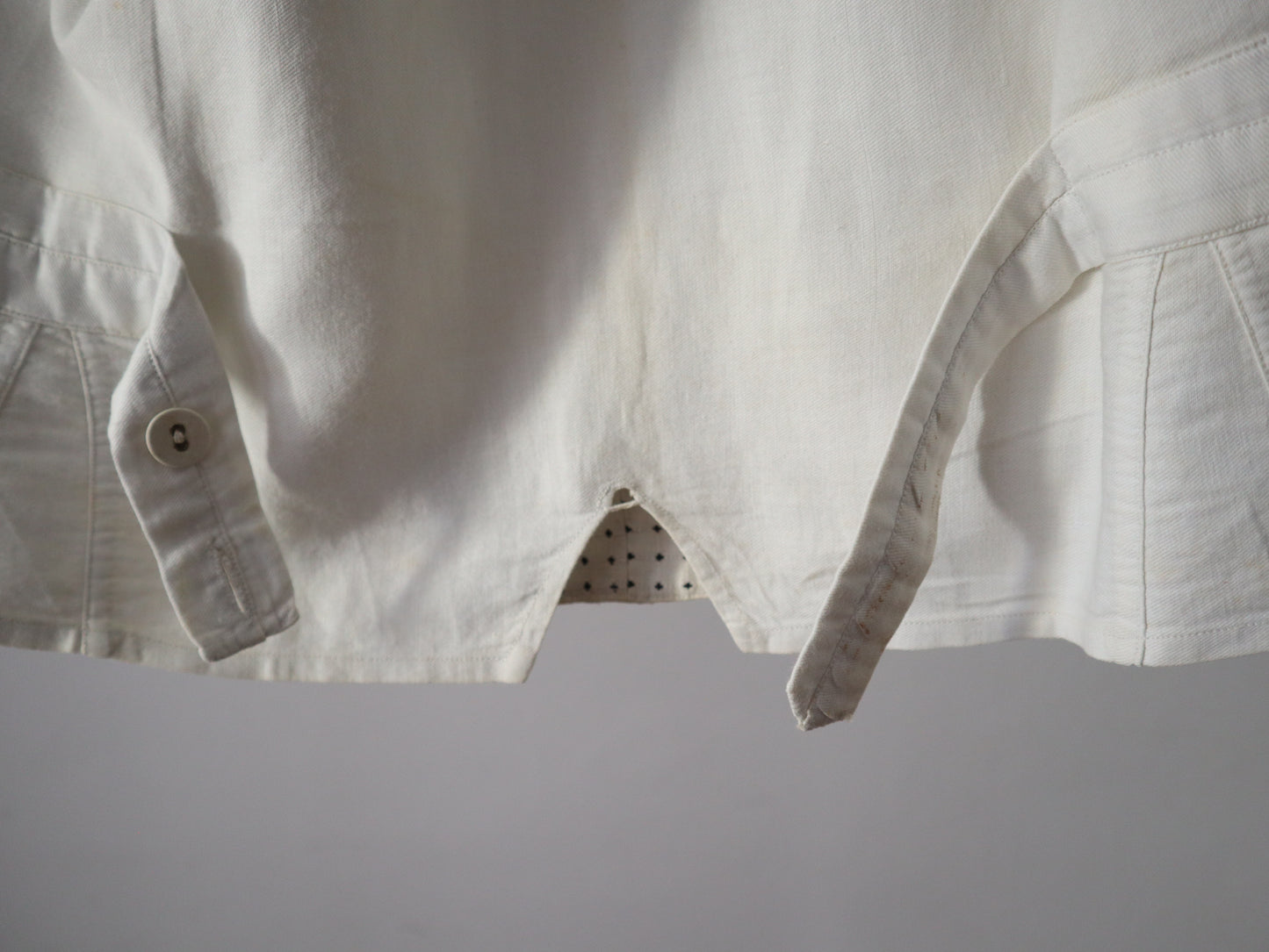 Antique French Cotton Waistcoat White Black Woven Cross Detail