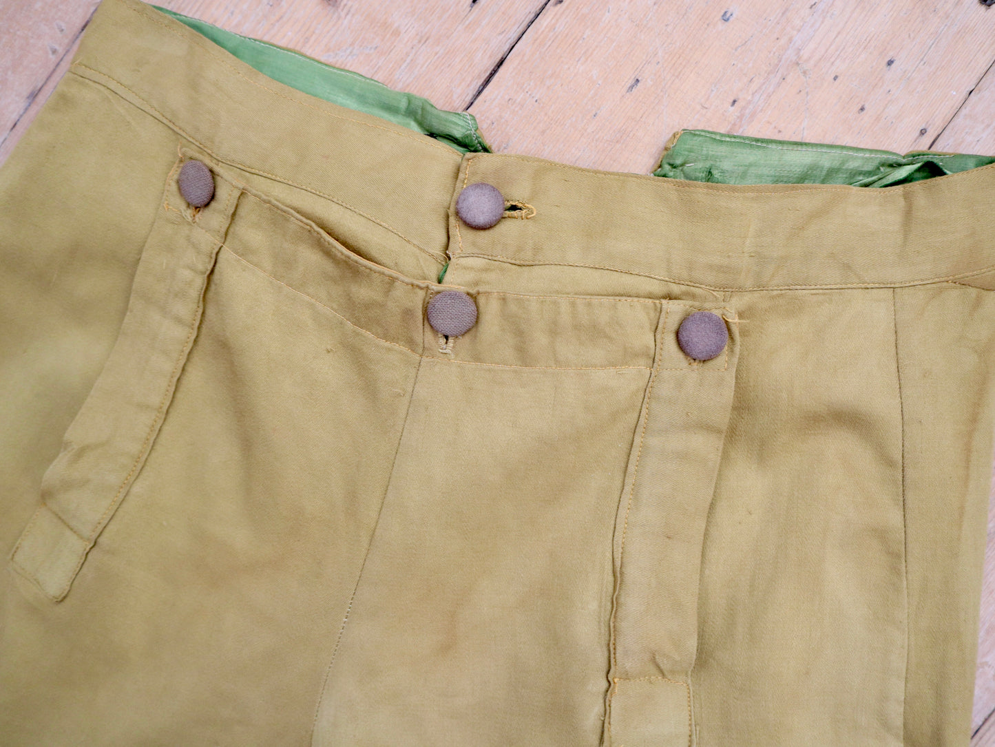 Antique French Opera Costume Breeches Green Cotton Flap From 18th Century Style