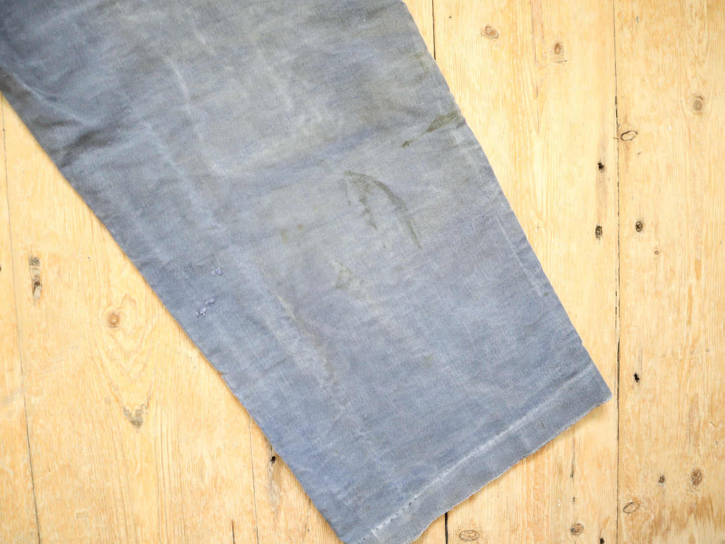 1950s French Le Salvetal Blue Moleskin Workwear Trousers Pants Repairs Darned Patched High Waist