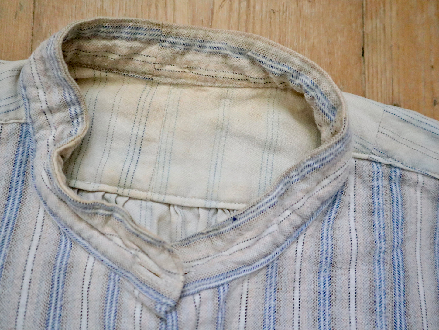 1930s French WorkWear Stripe Cotton Shirt Patched Repaired