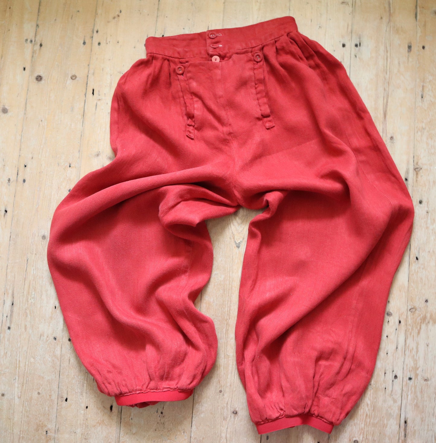 Red Pantaloon Trousers Pants Herringbone Weave Cotton Front Flap Sailor Style Opera Costume