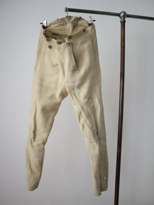 1800s French Buckskin Leather Cream Trousers Breeches RARE